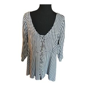 Torrid Women Blue White Tie Front Gingham Tunic Top Blouse Size 1